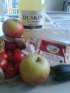 Lovely local produce. The contents of my shopping bag from my visit to Mike's van today.