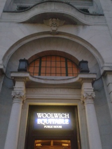 Shiny beacon of loveliness. Woolwich Equitable's signage is suitably retro.